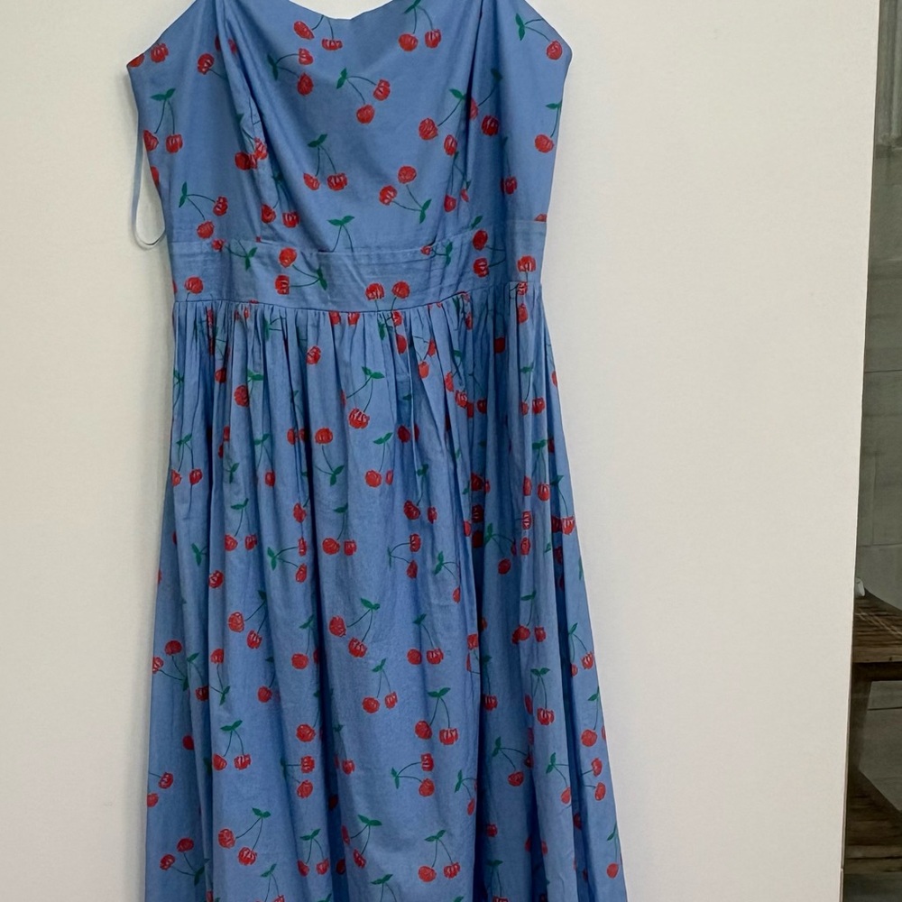 Pinch Blue Dress with Red Cherry Print